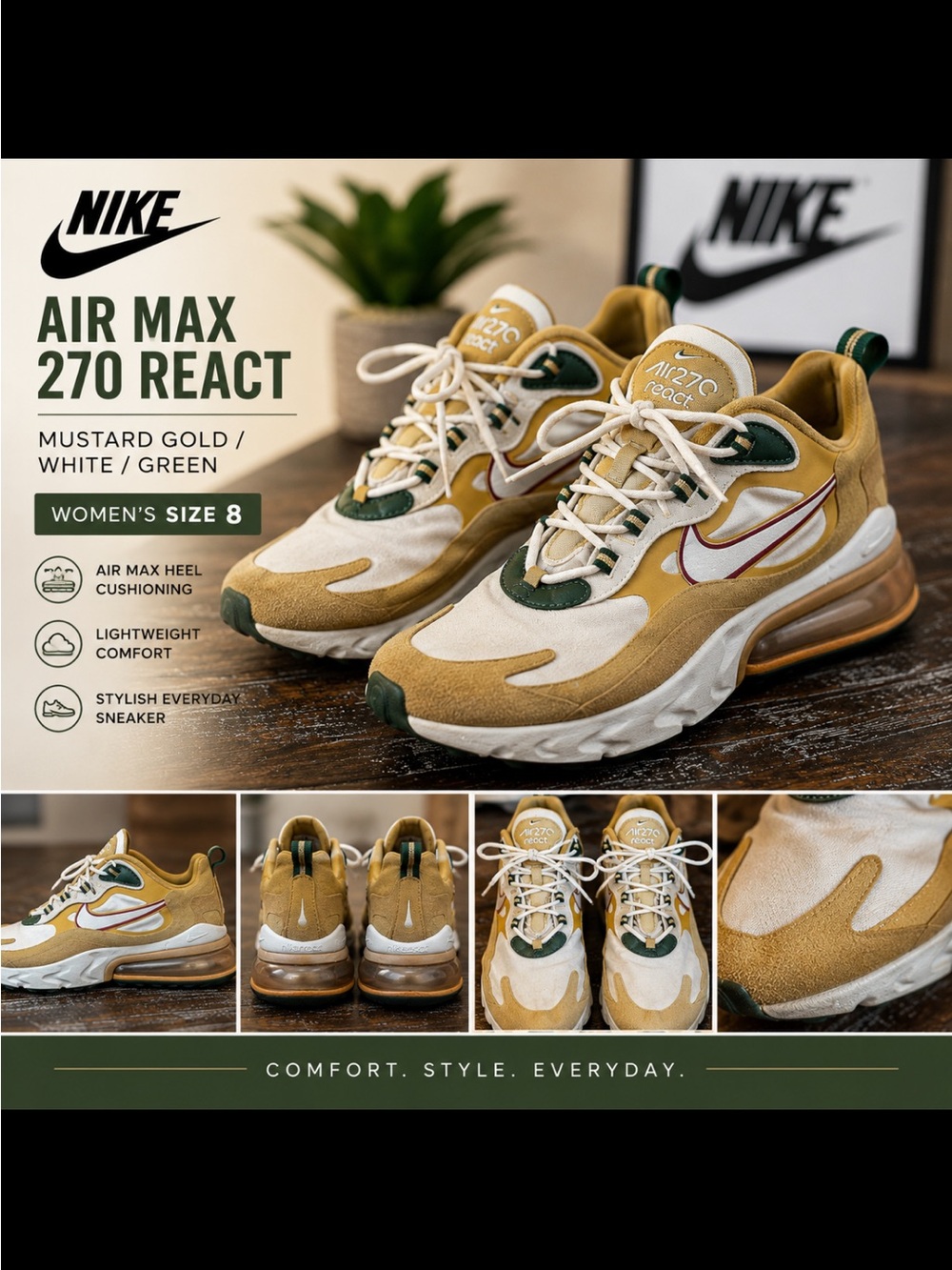 Nike Air Max 270 React - Mustard Gold White Green
